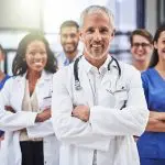 Portrait of a diverse team of doctors working together in a medical institution