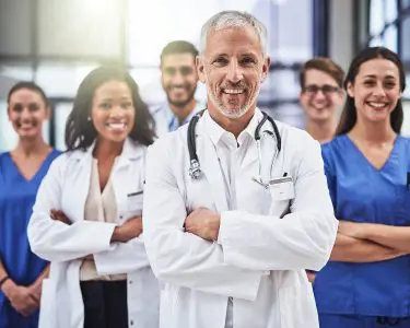 Portrait of a diverse team of doctors working together in a medical institution