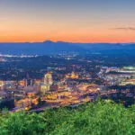 Roanoke, Virginia, USA downtown skyline at dusk.