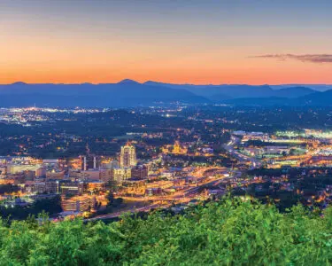 Roanoke, Virginia, USA downtown skyline at dusk.
