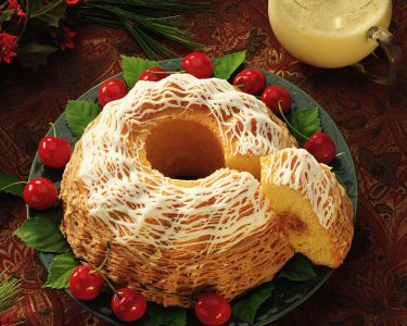 Eggnog bundt cake with cherries