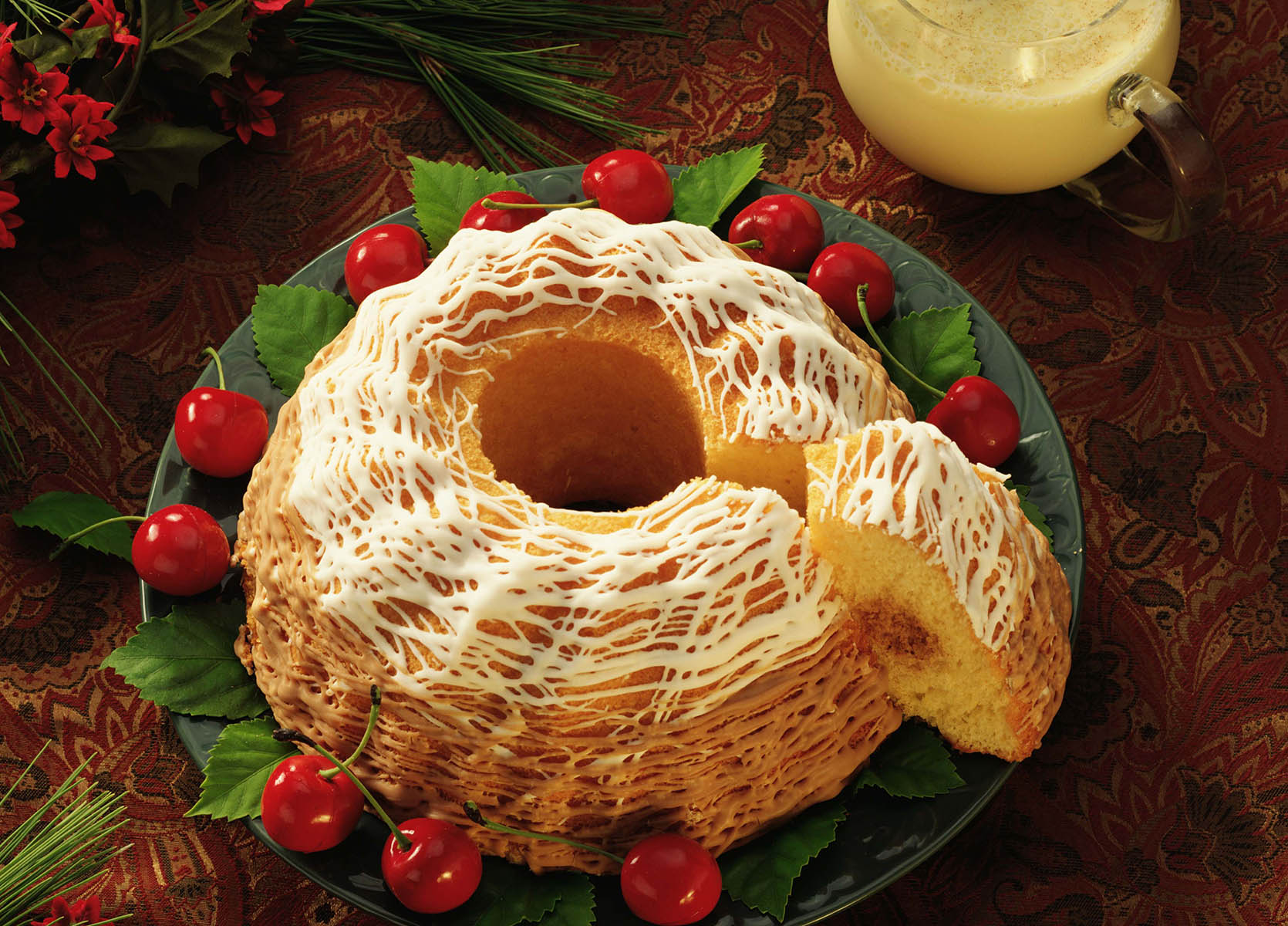 Eggnog bundt cake with cherries
