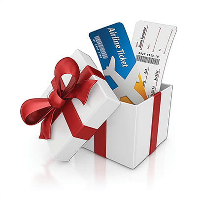 isolated open giftbox and two airline tickets inside.3d render.