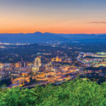 Roanoke, Virginia, USA downtown skyline at dusk.